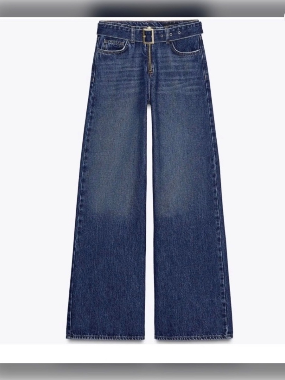 ZARA MID-RISE BELTED WIDE LEG JEANS WITH GOLD HARDWARE SIZE US 6